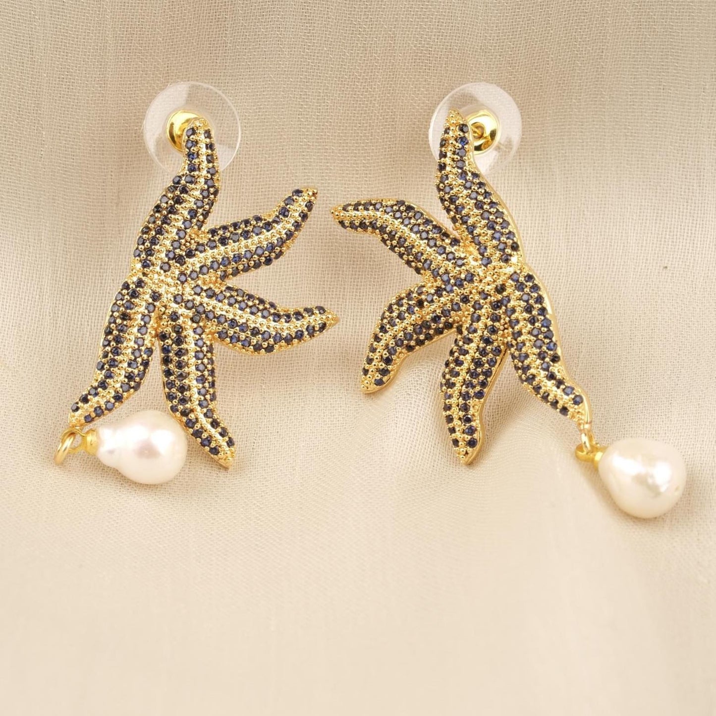 Handmade Real Pearl & Starfish Stud Earrings with Genuine Freshwater Pearl, Light Artistic Ocean-Inspired Design, Elegant Marine Style Gift