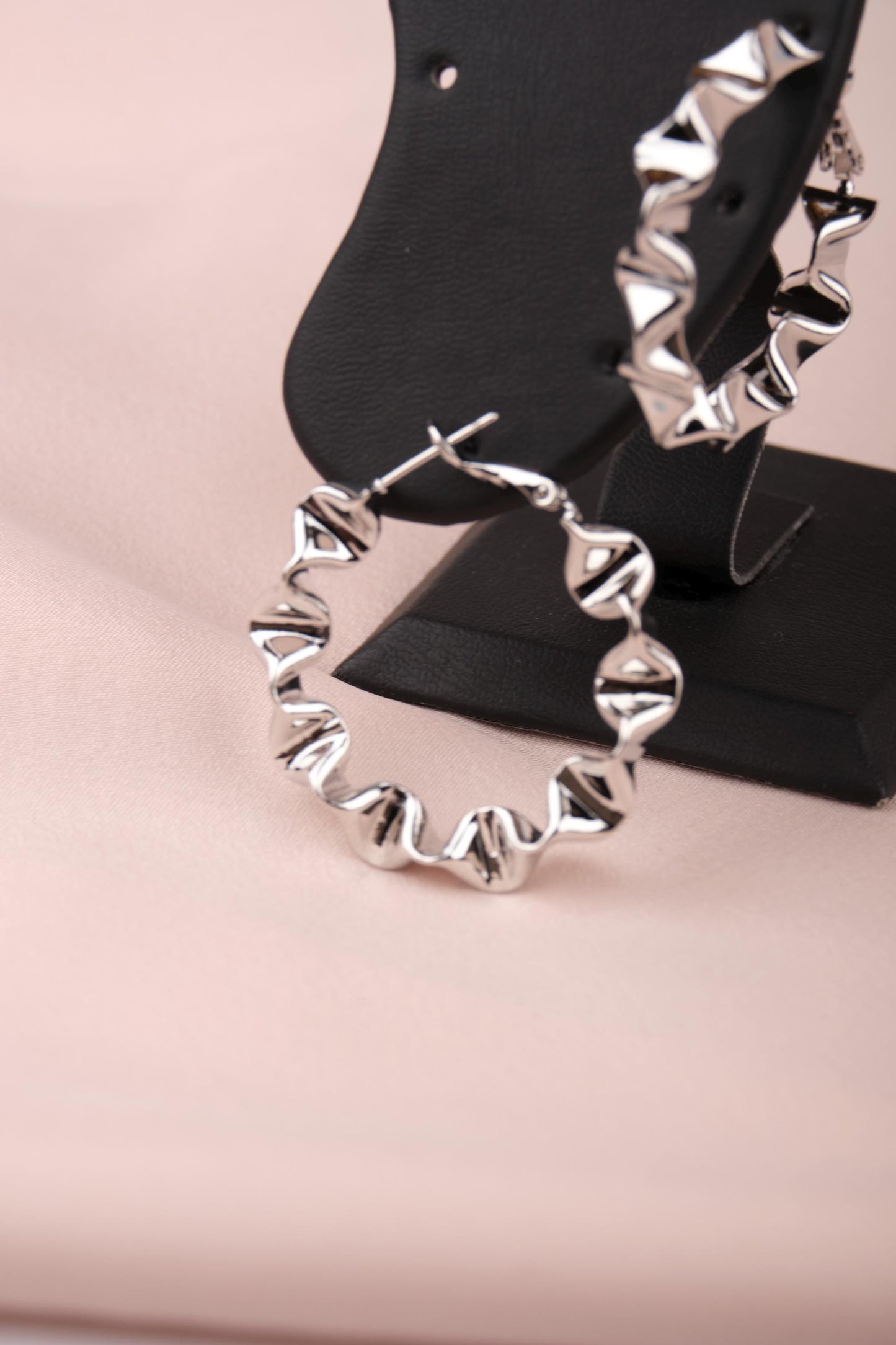 Silver Sculpted Art Hoop Earrings, Bold And Unique Hypoallergenic Jewelry For Women, Inspired By Movement, Made In Brass