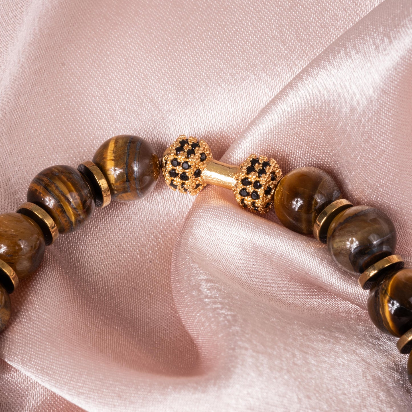 Gold Dumbbell Tiger Eye Bracelet for Him, Unique Gift Sacral Chakra Protection Gemini,Scorpio, Taurus, Cancer, Hematite Gym Bracelet for Men