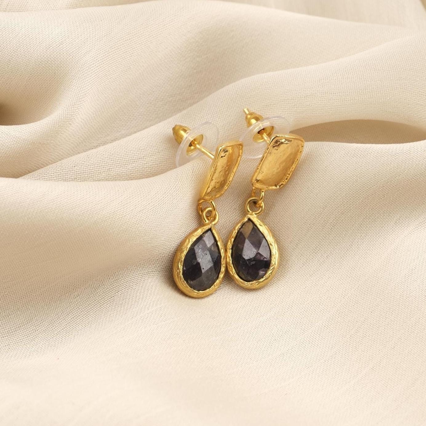 Handmade Garnet Diamond Earrings,Gold Teardrop January Birthstone, Artistic Minimal Jewelry For Women, Elegant Everyday Statement Piece Gift
