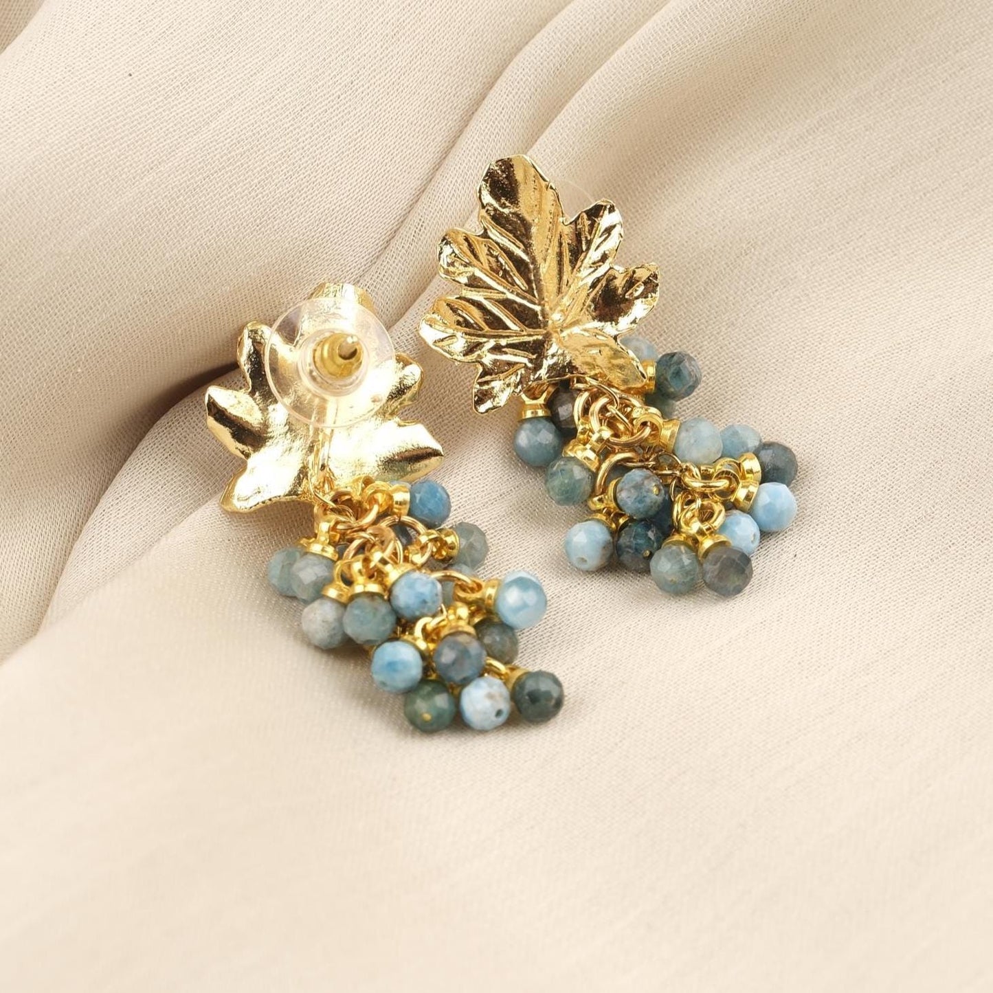 Handmade Apatite Grape Stud Earrings, March Birthstone, Elegant & Fruit-Inspired Jewelry, Antique Looking Statement Design Gift for Her