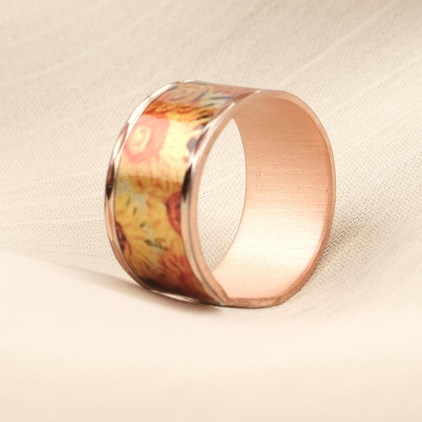 Vincent van Gogh “Vase with Fifteen Sunflowers” Ring in Pure Copper, Adjustable Artistic Design, Handmade Antique Looking Vintage Style Gift