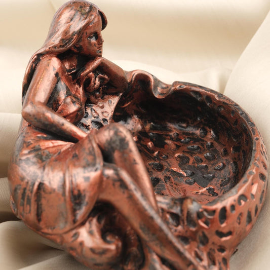 Bronze Resting Woman Ashtray, Elegant Thinking Lady Sculpture Tray, Artistic Handmade Smoker’s Gift  Unique Vintage Look, 13x11x8.5cm