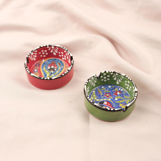 Buy1 Get1 | Handmade, Antique Looking Vintage Style Ashtray in Unique Red & Green with Mandala Design