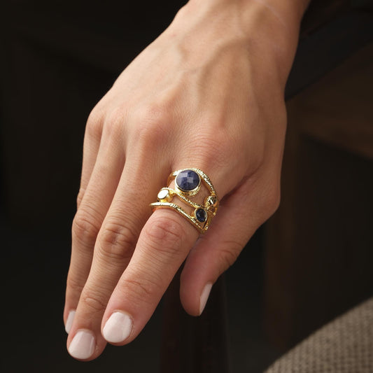 Stone of Calm & Clarity | Handmade Aquamarine Ring, Antique Looking And Vintage Style Adjustable Ring, Gemstone Artistic Statement Ring Gift