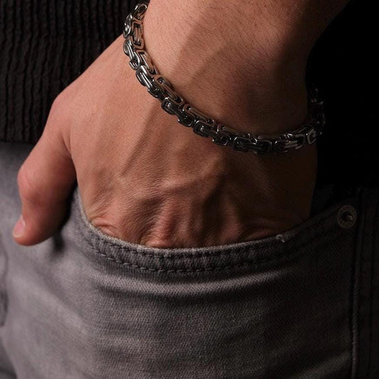 Silver Chain Detailed Bracelet for Men & 22 cm, Rugged Charm Meets Minimalist Design | Perfect for Daily Wear | Great Gift for Stylish Men