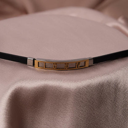 Leather Detailed Gold Roman Numerals Bracelet for Men & 22 cm, Elegant Design, Sleek Modern Look | Durable Jewelry for Him | Great Gift Idea