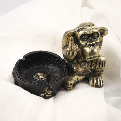 Gold Big Middle Finger Monkey Ashtray |  Funky Smoking Accessories Gift, Cool Portable Ashtray – 15x9cm Handmade HEAVY ITEM 1LBS