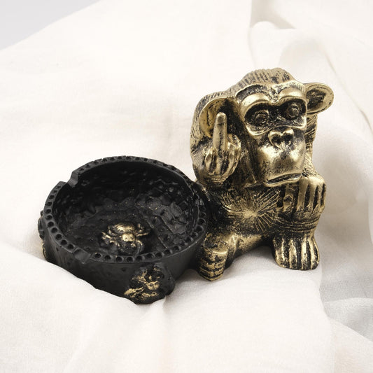 Gold Big Middle Finger Monkey Ashtray |  Funky Smoking Accessories Gift, Cool Portable Ashtray – 15x9cm Handmade HEAVY ITEM 1LBS