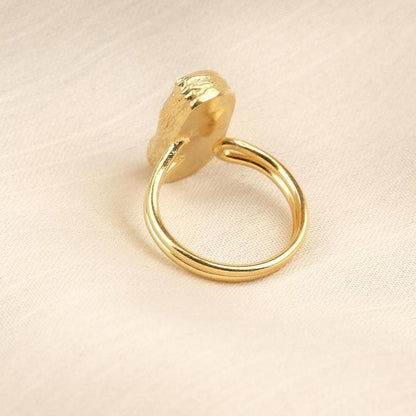 Handmade Black Genuine Pearl Statement, Antique Looking & Vintage Style Gold Plated Ring With Sculptural Artistic Abstract Design For Women