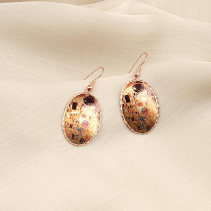 Gustav Klimt “The Kiss” Dangle Earrings in Pure Copper, Artistic Design | Handmade Vintage Style, Antique Looking Gift