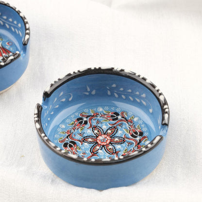 Buy1 Get1 | Handmade Light Blue Ceramic Ashtray with Vintage Lid Design, Small Antique Style Smoking Accessory Cigar Ash Tray, Cigarette Lid