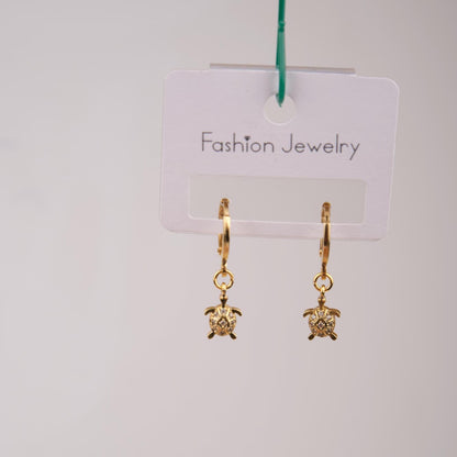 Gold Turtle Hoop Earrings, Minimalist Summer Charm In Brass, Gentle Care Jewelry That Brings Ocean Energy, Gift For Women