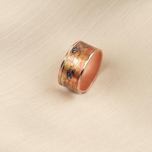 Gustav Klimt "The Kiss" Ring in Pure Copper, Artistic Adjustable Band | Handmade Antique Looking Vintage Style Jewelry Gift for Art Lovers