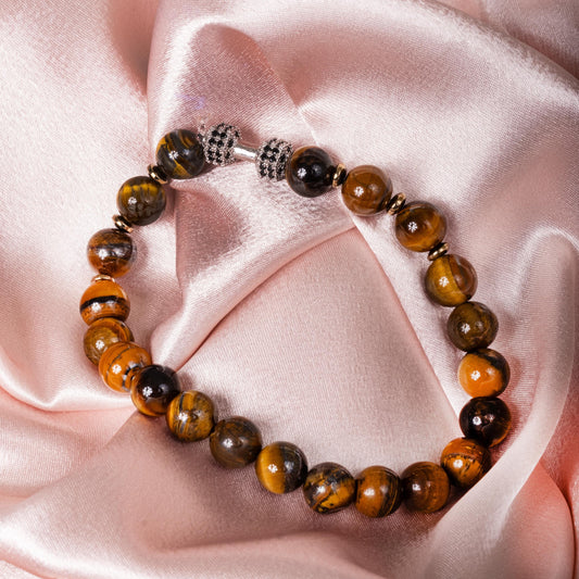 Silver Dumbbel Tiger Eye Hematite Bracelet for Him, Sacral Chakra Protection Gemini, Scorpio, Taurus, Cancer, Power Stone Men Gym Bracelet