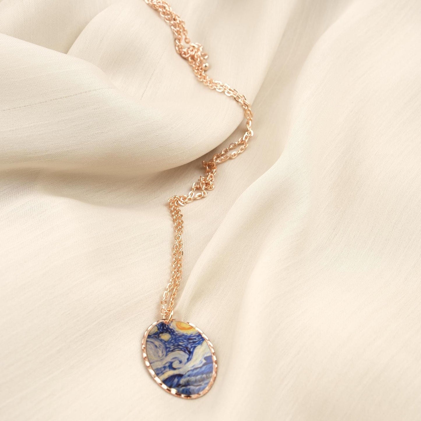 Vincent van Gogh "The Starry Night" Necklace in Pure Copper, Artistic Pendant &| Handmade Antique Looking Vintage Style Gift, Art Lovers