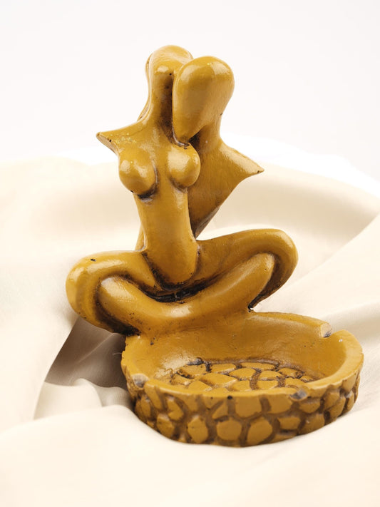 Embrace Couple Ashtray, Artistic Handmade Sensual Sculpture, Romantic Smoking Tray  Unique Boho Gift Idea, 12.5x9x9.5cm Mustard Yellow