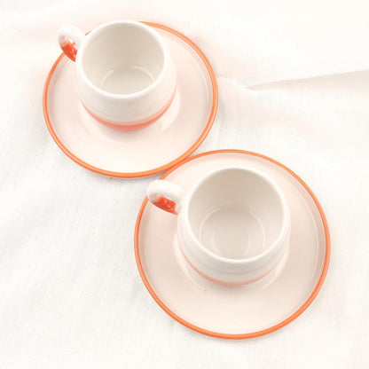 Buy1 Get1 Espresso Cup With Plate Set | 4 Pcs Orange & Unique Ceramic Espresso Coffee Gift Set | 6x6x5cm , Authentic Gift for Coffee Lovers
