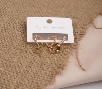 Gold Rectangle Emerald Earrings Set, Buy 1 Get 1 Bundle Of 6, Minimalist Hypoallergenic Jewelry For Women, Made In Brass