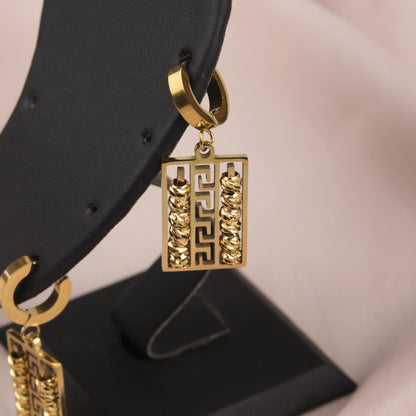 Golden Hellenic Charm Hoop Earrings For Women, Bold Multifunctional Spiral Hoops, Hypoallergenic Brass Jewelry