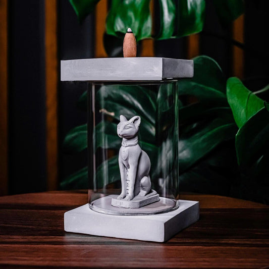 Sphinx Backflow Incense Burner with Glass Dome, Mystical Aromatherapy Decor for Meditation, Yoga, Focus and Calming Ritual Spaces
