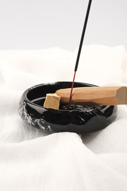 Palo Santo & Incense Stick Holder | Marble Paint Ceramic Modern Ash Catcher For Smudge Or Sticks | 12x12x5cm Authentic Yogi Gift