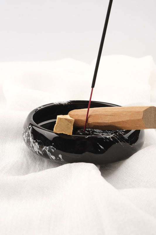 Palo Santo & Incense Stick Holder | Marble Paint Ceramic Modern Ash Catcher For Smudge Or Sticks | 12x12x5cm Authentic Yogi Gift