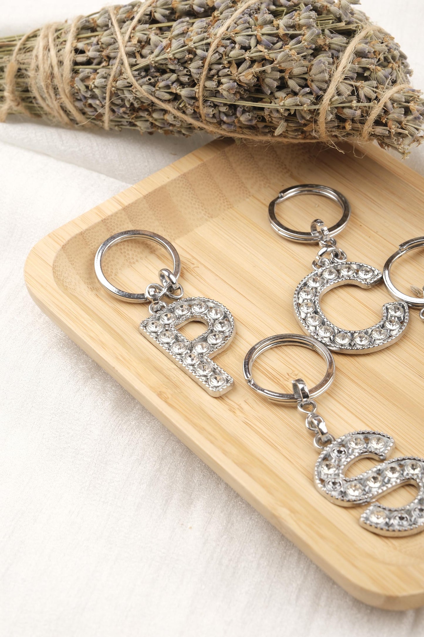 Shiny Silver Initial Keychain with Rhinestones, Personalized Letter Keyring Gift for Women, Custom Name Charm