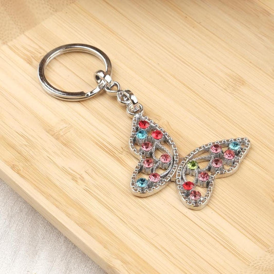 Shining Butterfly Keychain in Silver with Diamond-Like Stones | Elegant Bag Charm Gift for Women | Sparkling Butterfly Keyring