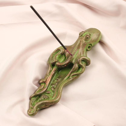 Green Octopus Incense Stick Holder with Ash Lid , 23 cm, 9 in | Unique Sea-Inspired Incense Burner for Meditation & Decor, Incense Burner