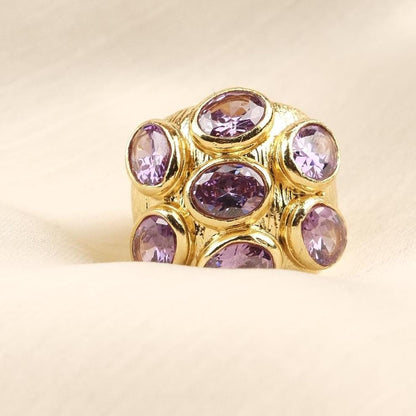 Handmade Ottoman Style Ring With Blue Gemstone Cluster, Antique Looking And Vintage Style Gold Plated Ring With Regal And Artistic Details