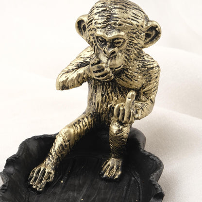 Gold and Black Middle Finger Monkey Ashtray  Funky Funny Portable Ashtray Lid, Smoking Accessories Gift – 9x11cm Handmade HEAVY ITEM 1LBS
