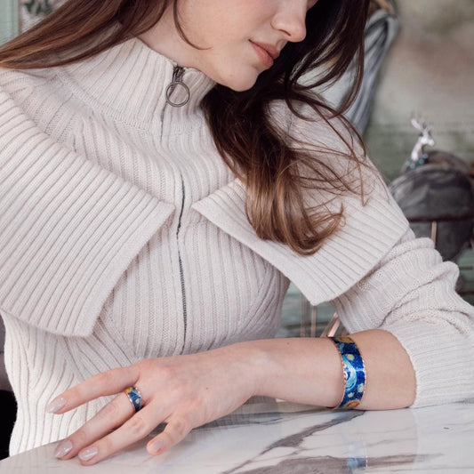 Vincent Van Gogh "The Starry Night" Bracelet in Pure Copper, Handmade & Artistic Adjustable Cuff | Antique Looking, Vintage Style Gift