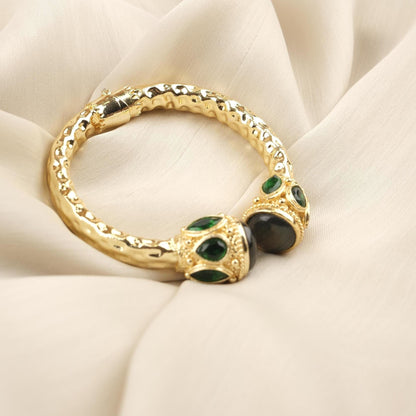 Stone of Leadership & Protection Handmade Historical Malachite Bangle, Antique Looking and Vintage Style Gold Plated Statement Bracelet Gift