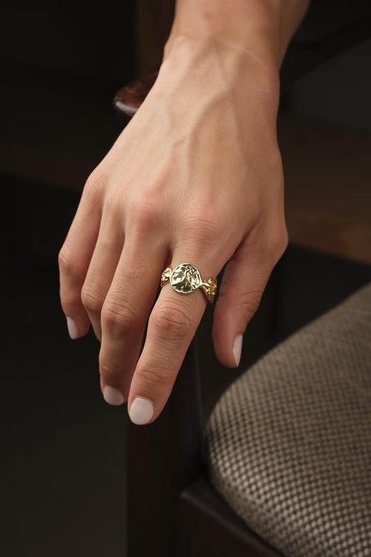 Feel the Mid Century | Vintage Style Roman Artistic Ring, Gold Plated Round & Accent, Elegant Statement Minimalist Band Gift for Collectors