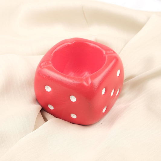 Red Dice Ashtray for Smokers, Playful Casino Theme Decor, Handcrafted Cube Design Tray with Dot Detail  Fun Gift Idea, 7x8x8cm