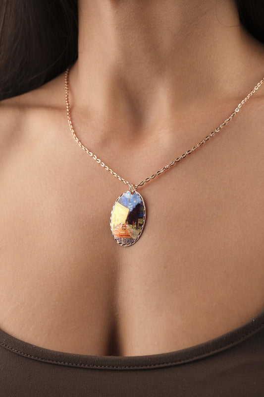 Vincent van Gogh "Café Terrace at Night" Necklace in Pure Copper, Artistic Pendant, Handmade Antique Looking Vintage Style Gift, Artistic