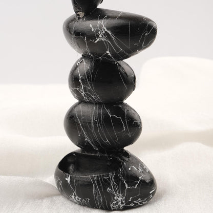 Black And White Marble Backflow Incense Burner With Stones | Aromatherapy Smoke Fountain & Holder | 15x8x2cm