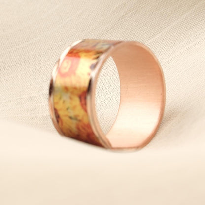 Vincent van Gogh “Vase with Fifteen Sunflowers” Ring in Pure Copper, Adjustable Artistic Design, Handmade Antique Looking Vintage Style Gift