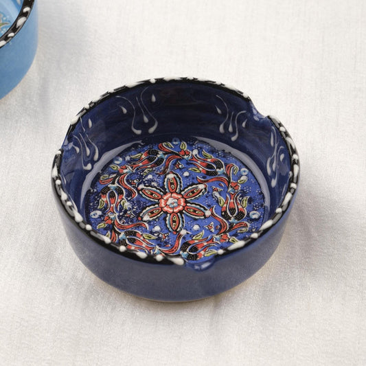 Buy1 Get1 | Handmade Blue & Navy Ceramic Ashtray with Vintage Lid, Small Antique Style Smoking Tray, Unique Decorative Ashtray Gift Idea