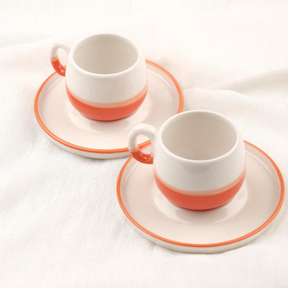Buy1 Get1 Espresso Cup With Plate Set | 4 Pcs Orange & Unique Ceramic Espresso Coffee Gift Set | 6x6x5cm , Authentic Gift for Coffee Lovers
