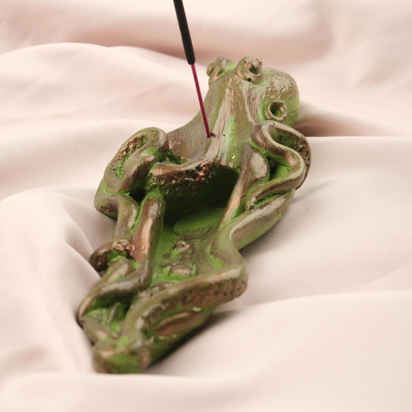 Green Octopus Incense Stick Holder with Ash Lid , 23 cm, 9 in | Unique Sea-Inspired Incense Burner for Meditation & Decor, Incense Burner