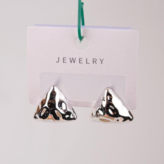 Silver Abstract Pyramid Hoop Earrings, Bold Geometric Jewelry For Women, Modern Hypoallergenic Style In Brass