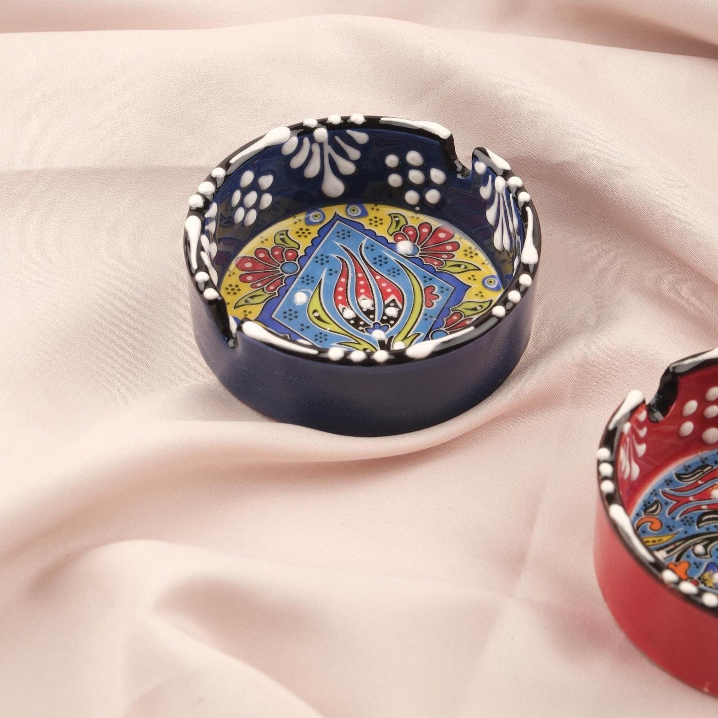 Buy1 Get1 Antique Ashtray in Red and Navy Blue, Authentic & Vintage Smoking Accessories, Art Deco Ash Tray, Cigarette Lid Gift for Smokers