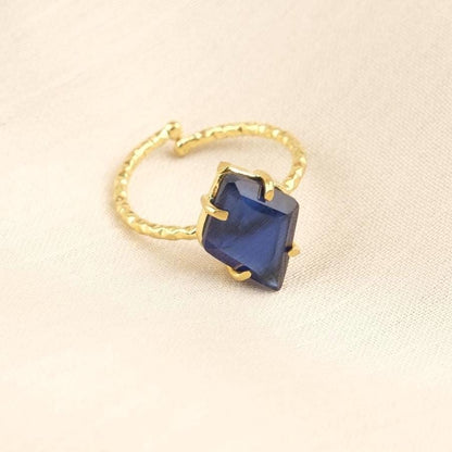 Handmade Minimalist Aquamarine Gemstone Ring, Diamond Inspired, Antique Looking And Vintage Style Gold Plated Ring With Subtle Sparkle