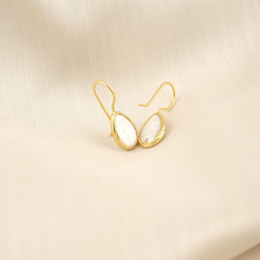 Handmade Classic Dangle Earrings with Genuine Freshwater Pearl, Gold Plated Teardrop Frame, Elegant Minimalist Everyday Jewelry Gift Idea