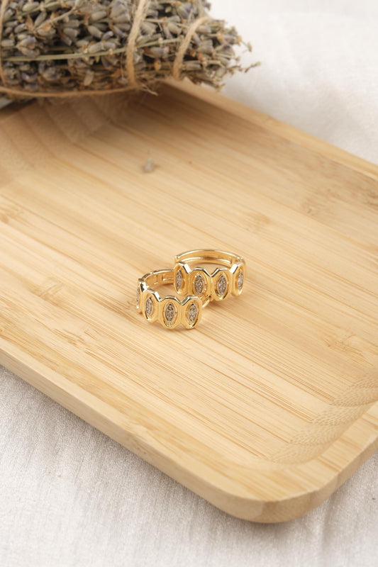 Minimalist Gold Hoop Earrings With Baguette Diamond Accents, Gold Plated Hypoallergenic Lightweight Elegant Everyday Jewelry Gift For Women