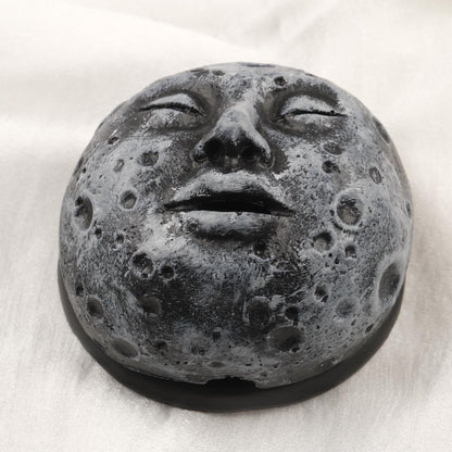 Sleeping Moon Cone and Backflow Incense Burner | Gray And Black Aromatherapy Smoke Fountain | 6x10x10cm Meditation Gift for Moon Lovers