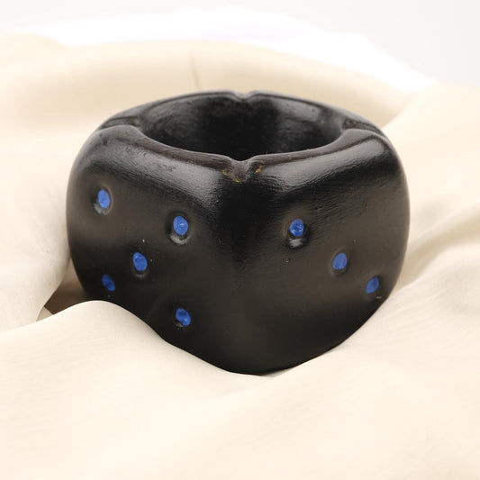 Black Dice Ashtray with Blue Dots, Casino Style Smoking Tray, Funky Handmade Cube Decor for Game Nights  Unique Gift Idea