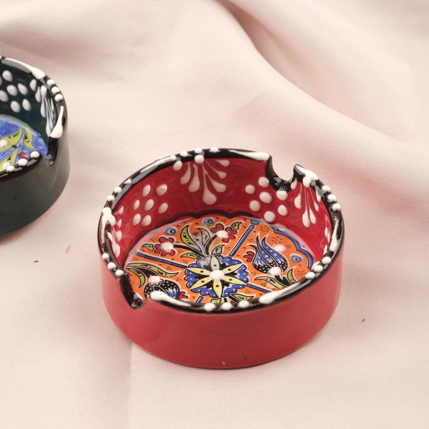 Buy1 Get1 | Handmade, Antique Looking Vintage Style Ashtray in Blue and Red
